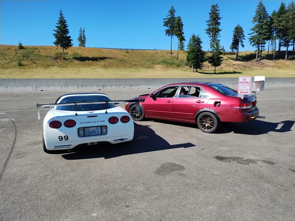 The Honda Accord posing at the Ridge Motorsports park next to Jesse's C5 project car